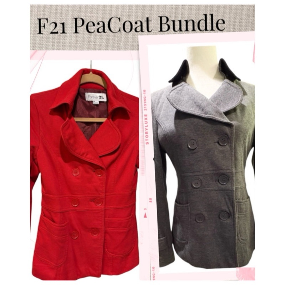Flash Sale Pea Coats Blazers Gray & Red Double Breasted Jacket Bundle Size S